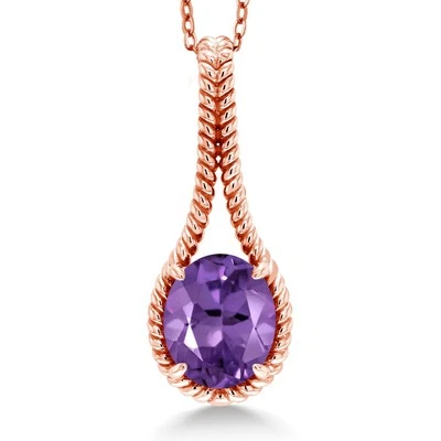 4.05 Ct Oval Purple Amethyst 18K Rose Gold Plated Silver Pendant with Chain - Image 1 of 4