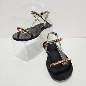 Auténticas sandalias planas Valentino Garavani para mujer EU 39 de cuero negro dorado con tachuelas de roca - Imagen 1 de 19