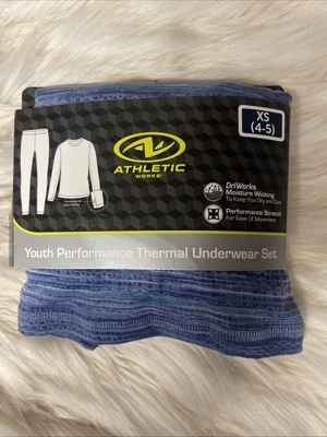 Nuevo conjunto de ropa interior térmica de rendimiento púrpura Athletic Works niñas jóvenes XS 4-5 Foto 1 de 2