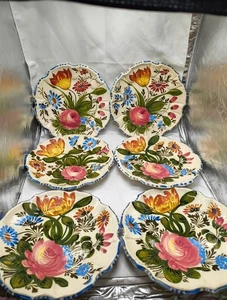 Platos de ensalada Nove Rose 8 3/4" - Cerámica mayólica italiana pintada a mano (6) *Tiene C - Imagen 1 de 12