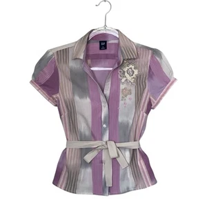 Vintage GAP Women's Button Down Blouse XS Purple Gray Embroidered Y2K Style - Picture 1 of 6