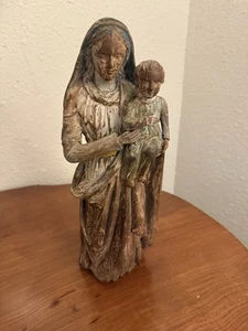 Hand-carved polychrome wood Madonna & Child statue  - Picture 1 of 11