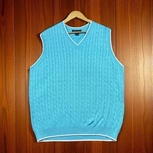 Brooks Brothers Gilet Uomo Scollo V 100% Cotone Supima Taglia XL Blu Maglia Cavo - Foto 1 di 12