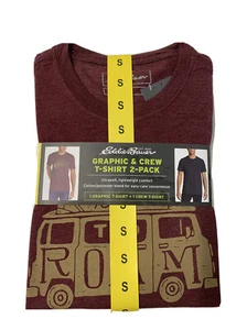 Eddie Bauer Graphic + Crew T-Shirt 2-Pack 'Born to Roam' and Solid NEW SMALL. S - Picture 1 of 12