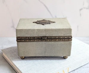 Vintage Porcelain & Brass Box w/ Shagreen Pattern, Castilian Import, Hinge Lid - Picture 1 of 11