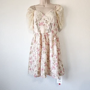 NWT Cider Dress Babydoll Floral Coquette Milkmaid Flowy Lace Dainty Fairy Corset - Picture 1 of 14
