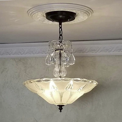 556b Antique Vintage 30's 40's Ceiling Light Lamp Fixture Glass Shade Chandelier Cover