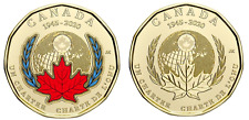 2 x 2020 $1 dollar 75th UNITED NATIONS color & plain coins Canada