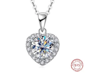 1CT Moissanite Heart Pendant 18" Necklace GRA Christmas Gift Birthday Gift - Picture 1 of 7