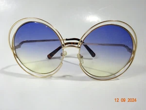 OCCHIALI DA SOLE CLASSICI VINTAGE anni 70 stile RETRO lenti rotonde uniche montatura oro blu - Foto 1 di 9