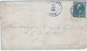 Bloomville Ohio 1883 Bullseye Fancy Cancel Postal Cover 3ct Green Stamp ~ 703AA - Picture 1 of 2