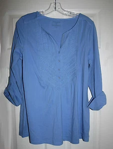 Charter Club Plus 0X Notch Neck Tab Sleeve Blue Knit Smock Top NWT - Picture 1 of 3