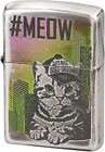 Zippo Oil Lighter Meow Of A Cat Cap Silver Brass Etching Regular Case Japan