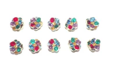 TEN (10) VINTAGE AUSTRIAN CRYSTAL BUTTON COVERS MULTI COLOR  & GOLDTONE - Image 1 of 4