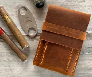 Almacenamiento de viaje para bolsa de cigarros bolsa soporte bolsillo cuero vaca fumadora marrón A215 - Imagen 1 de 6