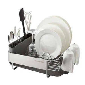 KitchenAid, estante drenaje compacto de secado de platos de acero inoxidable + tabla de drenaje - Imagen 1 de 8