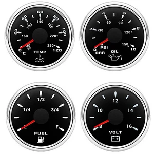Juego de 4 manómetros 52 mm nivel de combustible/presión del aceite/temperatura del agua/voltios para barco - Imagen 1 de 18