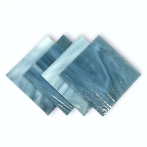 4 Pack Steel Blue tr., White, Prisma COE 96 Fusible Glass Sheets / Mosaic Square - Picture 1 of 4