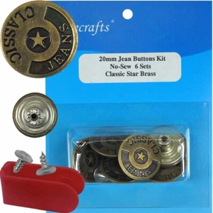 20 mm No-Sew Brass Replacement Jean Tack Buttons (20A17_6) 6 CT. w/Tool - Picture 1 of 3