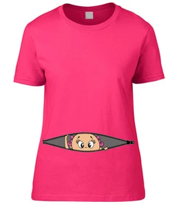 WOMEN'S T-SHIRT MATERNITY WEAR LITTLE GIRL PEEK ZIP CUSTOM SHIRT FEMALE BABY - Picture 1 of 6