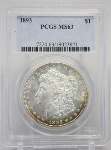 1893-P $1 Silver Morgan Dollar PCGS MS63 #3971 Cover