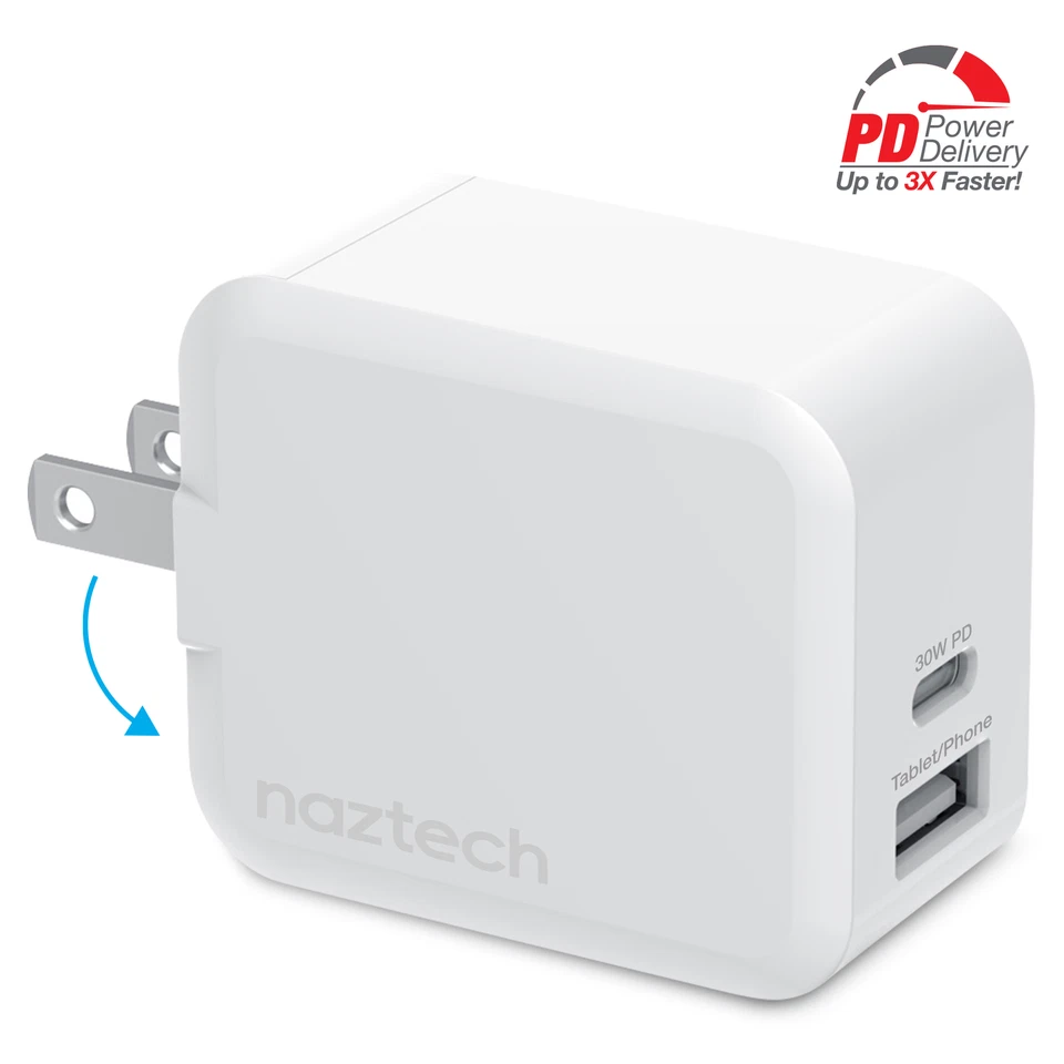 Naztech 30W USB-C PD Dual Output Fast Wall Charger w World Class Safety Features - Image 1 of 4