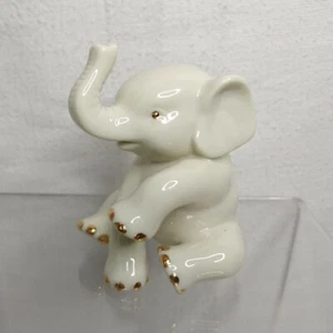 Vintage Lenox Baby Elephant Porcelain 3" Figurine Trunk Up Gold Accents - Picture 1 of 16