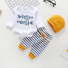 Newborn Baby Boy Clothes Outfits Shirt Tops Stripe Pants Hat Infant Bodysuit Set