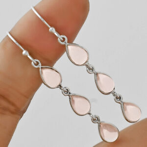 Natural Rose Quartz Cab - Madagascar 925 Sterling Silver Earrings Jewelry