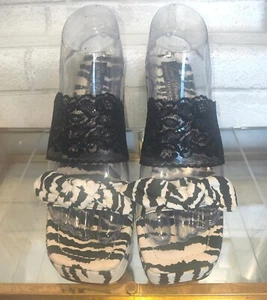 Beverly Feldman Love 7 Desire Wedge Sandal Shoe SZ 8B Black White Stripe 😍 - Picture 1 of 13