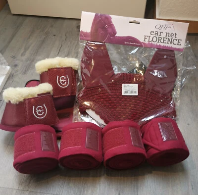SET Pony Großpony Dressur Burgundy Schabracke Haube Bandagen Glocken alles neu - Bild 1 von 4