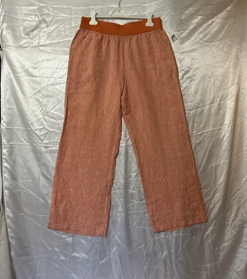 Pantalones Lands End 100 % lino tirar de ancho cómodo banda bolsillos coral talla 14 pierna ancha Foto 1 de 4