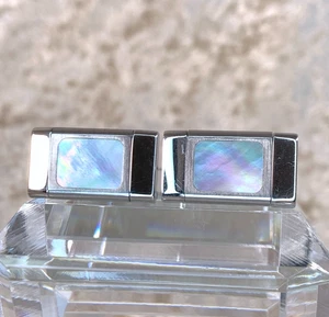 Dunhill Reversible Cufflinks Rectangle White Shell Front Silver Tone Back - Picture 1 of 16