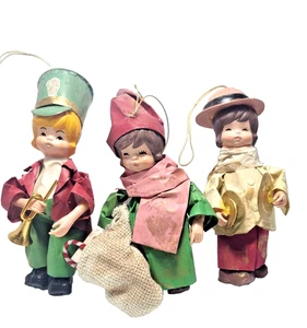 Set 3 seltene Vintage Pappmaché Weihnachtsschmuck Handarbeit Kinder Figuren - Bild 1 von 14