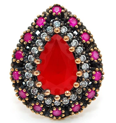 Ottoman Empire Style 3CT Treated Ruby 925 Sterling Silver Ring Sz 7 TT1-9 - Image 1 of 3