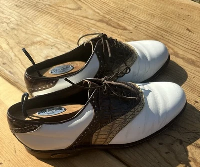 Footjoy Classics Dry Premiere Mens Golf Shoes 50901 WH/BRN Croc 10.5D. See NOTES - Image 1 of 4