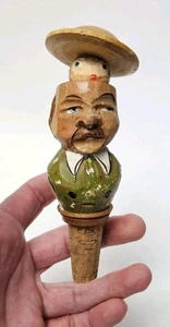 Vintage Hand Carved Wooden Mechanical Man Bottle Stopper Cork  - Picture 1 of 8