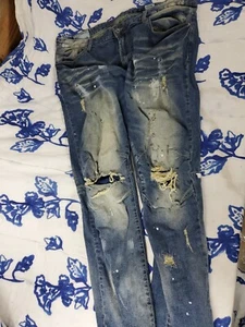 SMOKE RISE 42 X 32 Super Distressed Skinny Jeans Streetwear Denim Faded Look+ - Picture 1 of 8