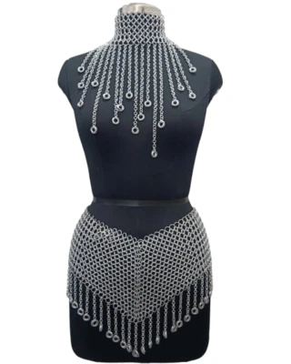 Medieval Aluminium Chainmail Halter Collar and Mini Skirt/Belt Unique Design - Image 1 of 4
