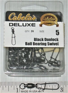 24 CABELA'S BLACK Sz 5 Ball Bearing Swivels w DUOLOCK snaps BSD-B5 - Picture 1 of 1