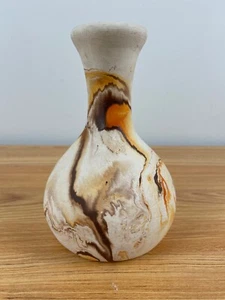 VINTAGE NEMADJI ART POTTERY VASE SIGNED ORANGE BROWN SWIRL DESIGN 6 1/2" TALL - Picture 1 of 7