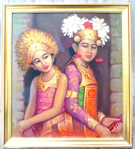 Bali Ubud ritratto ragazza donna firmato dat. 73x80cm Ottimo. PEZZO UNICO! - Foto 1 di 15