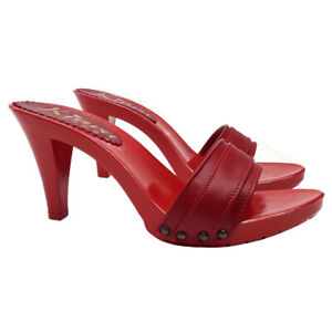 Kiara Shoes ZOCCOLO CON DOPPIA FASCIA IN PELLE Tacco 9 cm - K6604 ROSSO