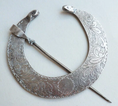 Grande Fibule bijou ethnique en argent massif Tunisie Maghreb ancien silver - Photo 1/3