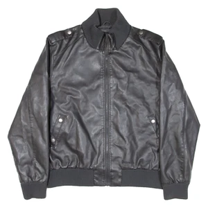BENCH Leather Look Mens Bomber Jacket Black Viscose XL - Picture 1 of 6