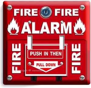 ALARMA DE INCENDIO TIRAR HACIA ABAJO Y EMPUJAR LUZ DOBLE INTERRUPTOR PARED PLACA CUBIERTA SALA HD DECORACIÓN - Imagen 1 de 1
