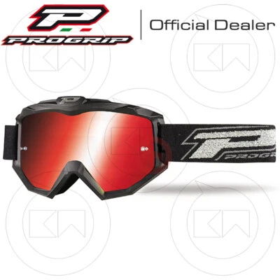Máscara Progrip Gafas Moto Cross Enduro 3204 Negro Mate/Rojo Lente Espejo - Imagen 1 de 3