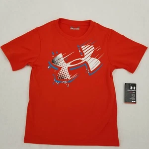 Under Armour Unisex Kids Red Short Sleeves Graphic Print Pullover T Shirt Size 5 - Picture 1 of 11