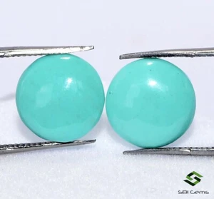 Par de cabujones redondos turquesa natural certificados 10 mm 4,44 CTS piedras preciosas sueltas - Imagen 1 de 6