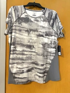 Women’s NWT XL Dry Tek Gear Gray/White Workout Short Sleeve Round Neck Shirt - Picture 1 of 3